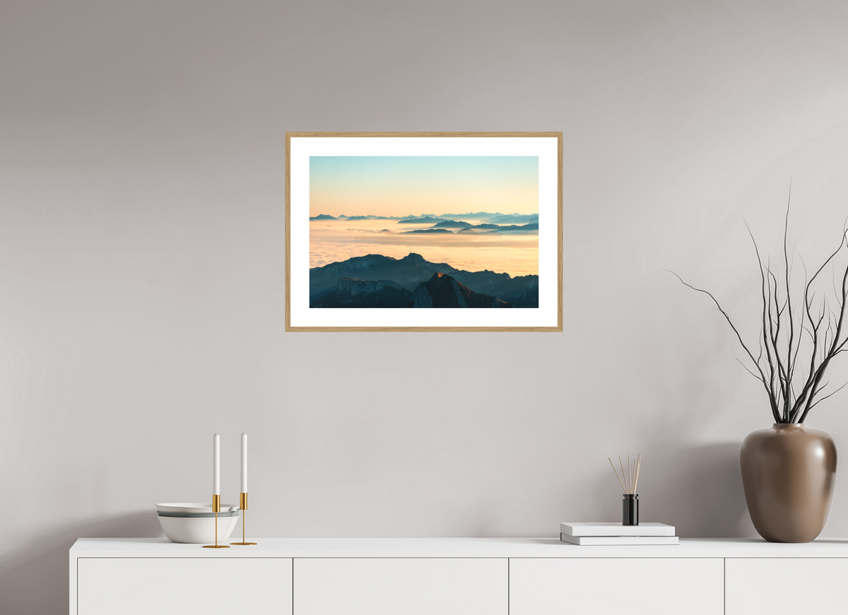60 x 40 cm, Rahmen-Holzoptik Säntis Morning Layers, Switzerland