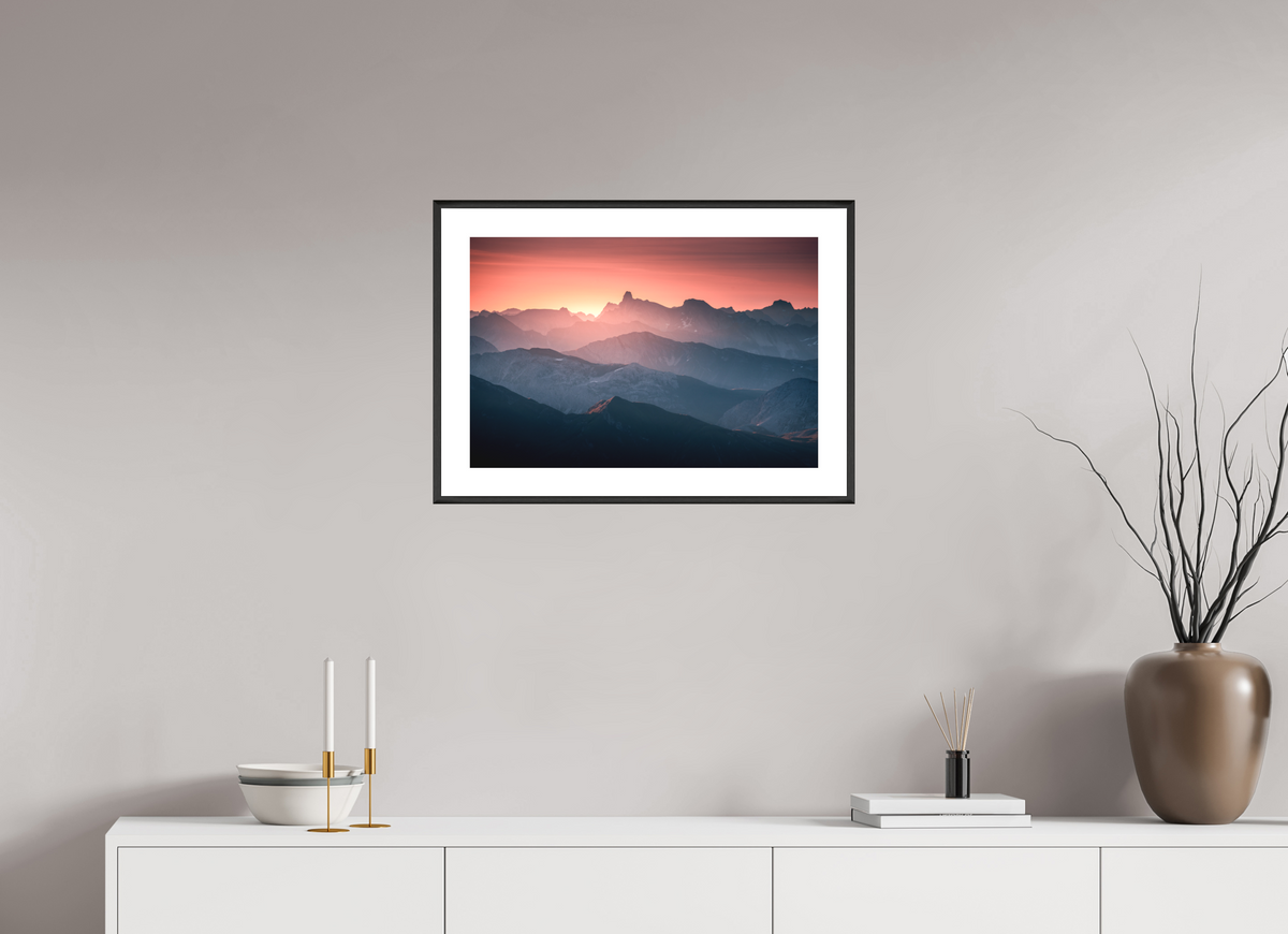 60 x 40 cm, Rahmen-Schwarz Mountain Layers Below the Mohnenfluh, Lech
