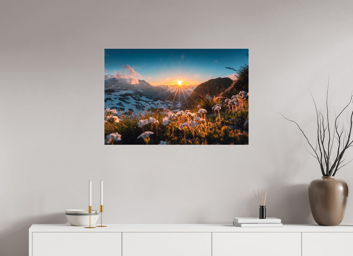 90 x 60 cm, Photo Print Under Acrylic Glass Sunset at the Madloch, Arlberg
