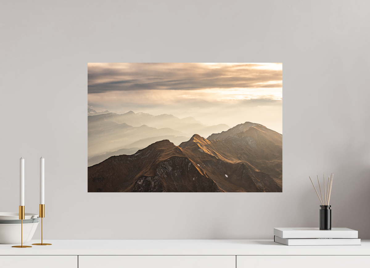 60 x 40 cm, Papierprint ohne Rahmen Alpine Cloud Inversion at Sunset
