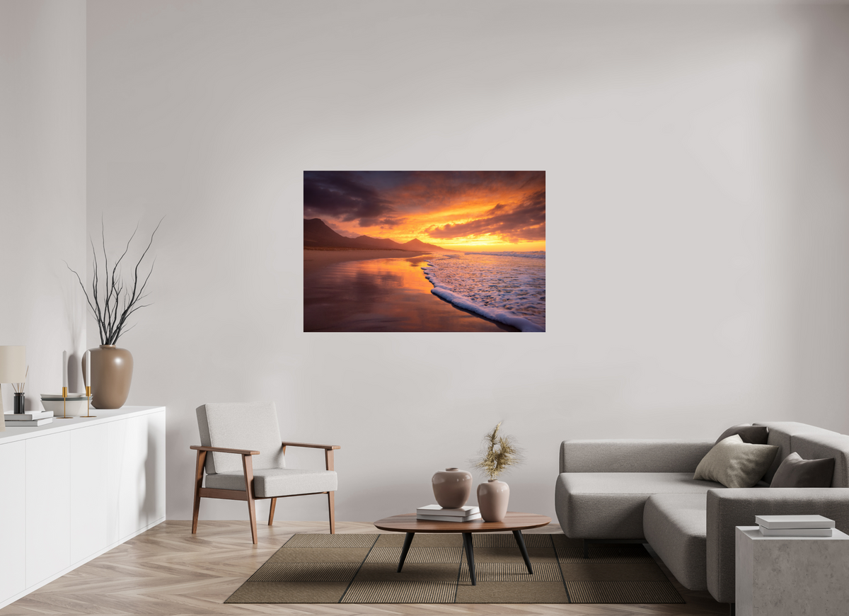 150 x 100 cm, Photo Print Under Acrylic Glass Dramatic Sunset on the Beach