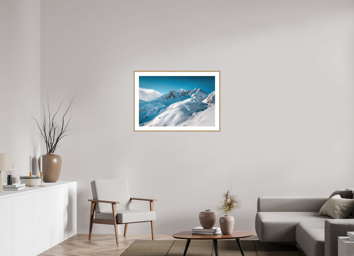 90 x 60 cm, Rahmen-Holzoptik Freeride Curves, Lech Zürs