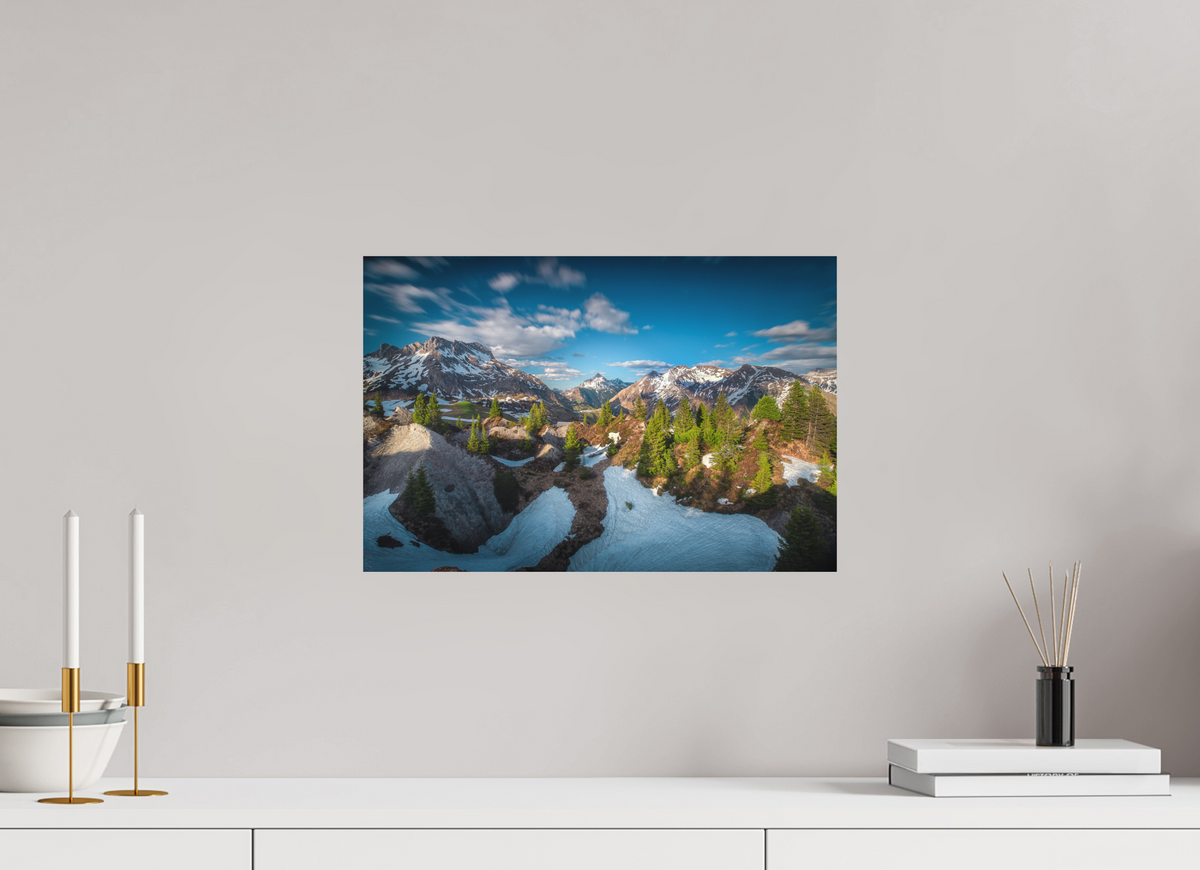 45 x 30 cm, Papierprint ohne Rahmen Spring Panorama With the Biberkopf, Lech