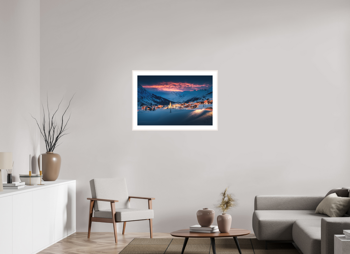 90 x 60 cm, Rahmen-Weiß Zug Village, Arlberg
