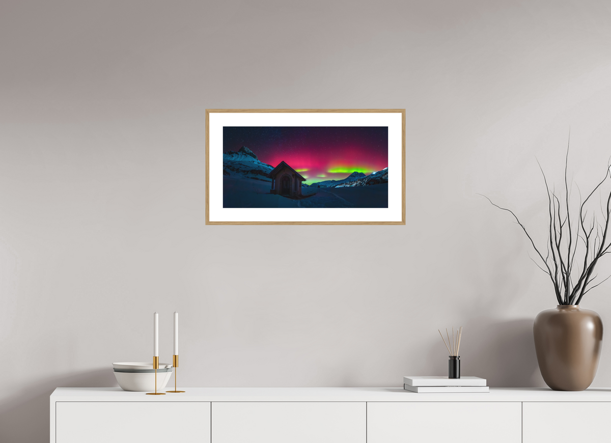 60 x 30 cm, Rahmen-Holzoptik Polar Lights over Zürs, Arlberg
