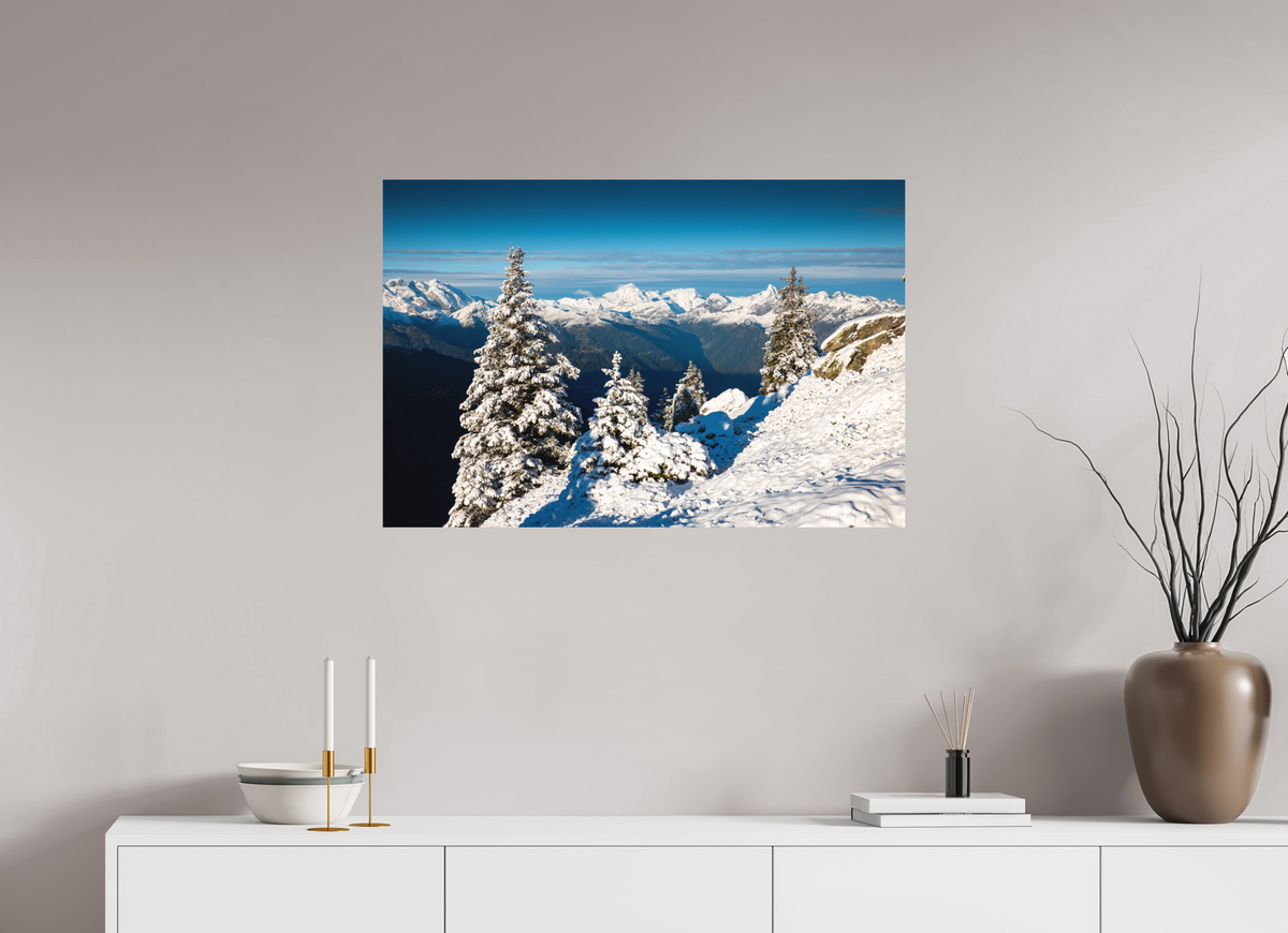 90 x 60 cm, Papierprint ohne Rahmen Muttjoechle Snowy Alps Sunrise, Vorarlberg