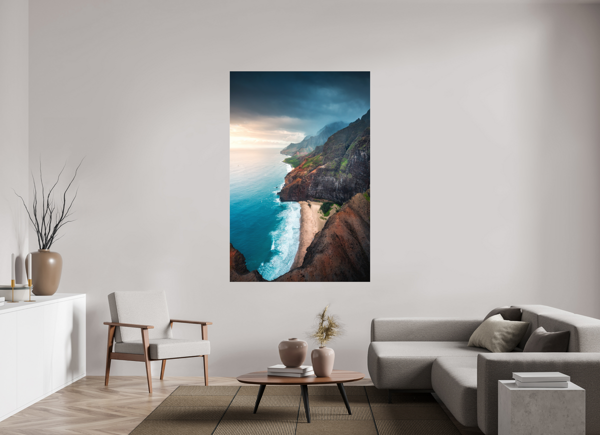 120 x 180 cm, Photo Print Under Acrylic Glass Coastline Viewpoint, Kauai