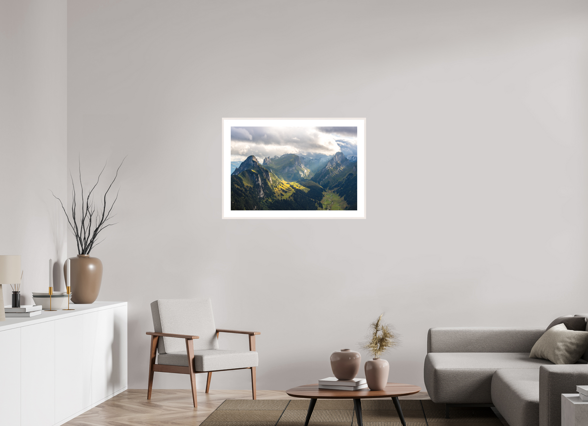 90 x 60 cm, Rahmen-Weiß Valley in the Alpstein