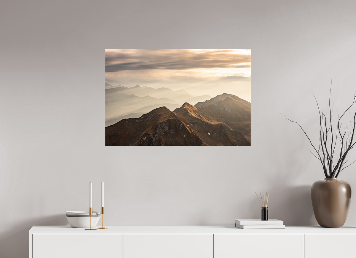 90 x 60 cm, Photo Print Under Acrylic Glass Alpine Cloud Inversion at Sunset