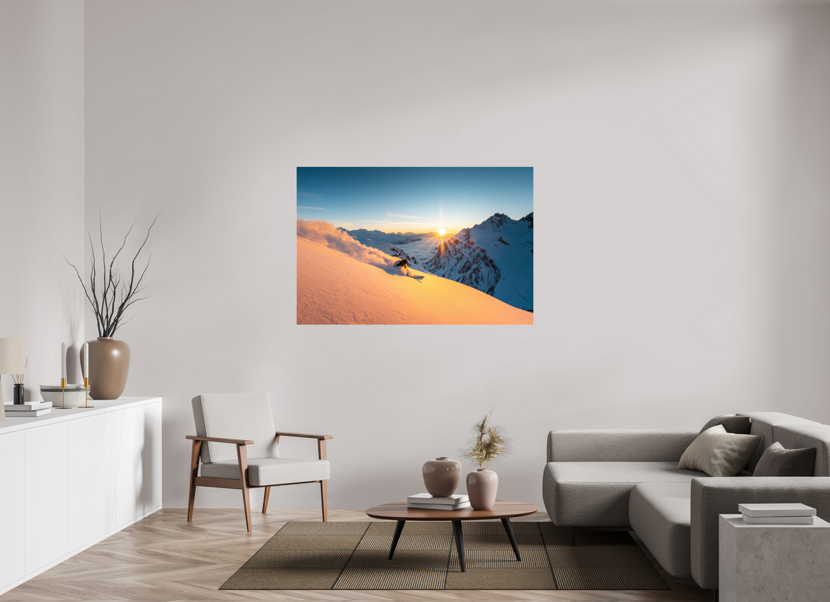 150 x 100 cm, Photo Print Under Acrylic Glass Freeride at Sunset, Trittkopf, Arlberg