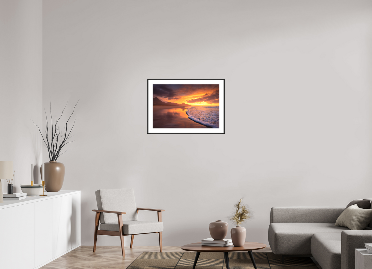 75 x 50 cm, Rahmen-Schwarz Dramatic Sunset on the Beach