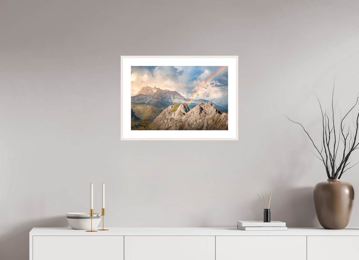 60 x 40 cm, Rahmen-Weiß Rainbow over Rote Wand, Arlberg Alps