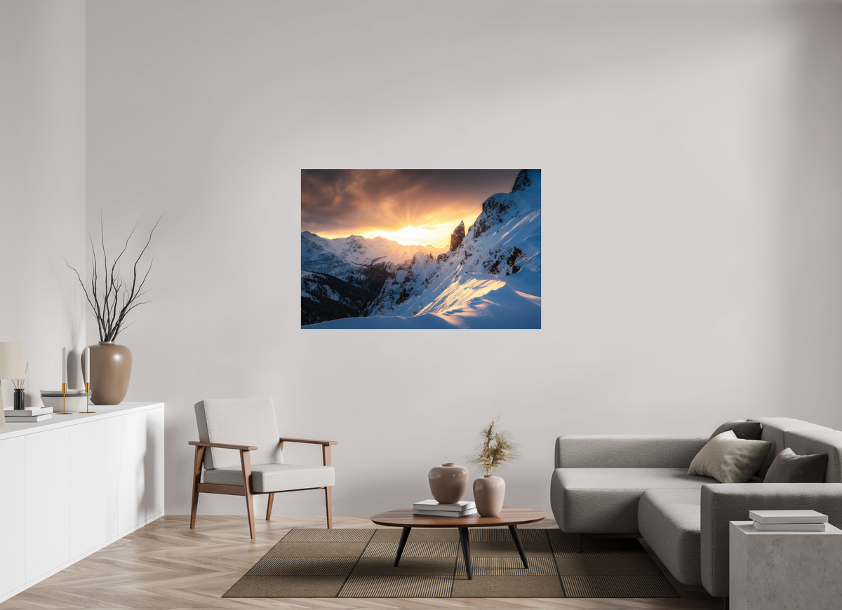 150 x 100 cm, Photo Print Under Acrylic Glass Black Tower at Sunset, Zürs
