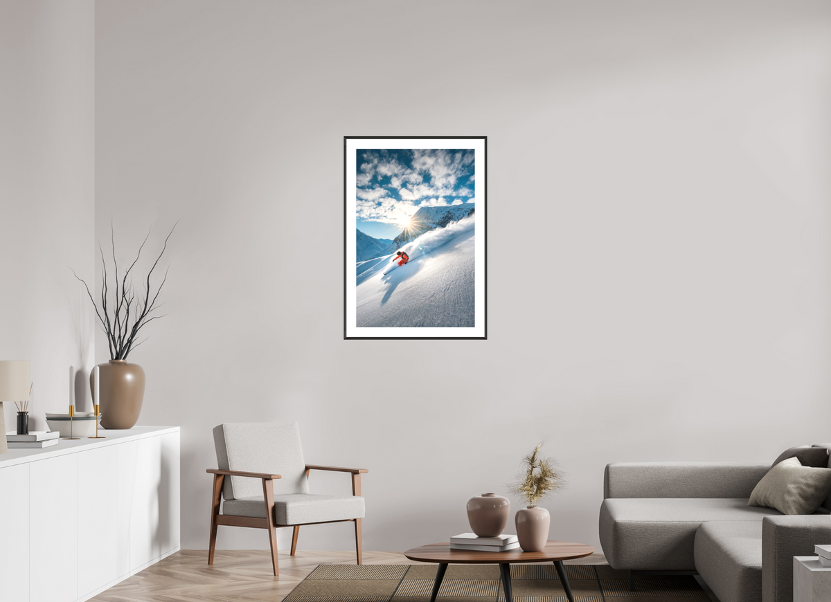 60 x 90 cm, Rahmen-Schwarz Freeride Skiing, Lech Zürs Arlberg