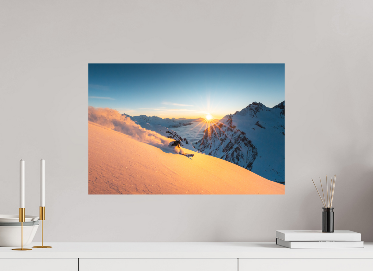 60 x 40 cm, Papierprint ohne Rahmen Freeride at Sunset, Trittkopf, Arlberg