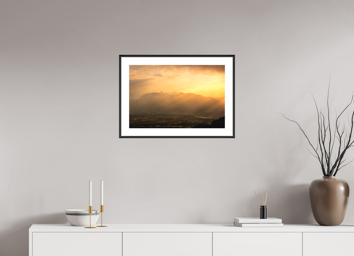 60 x 40 cm, Rahmen-Schwarz Hoher Kasten in Golden Light, Alpstein