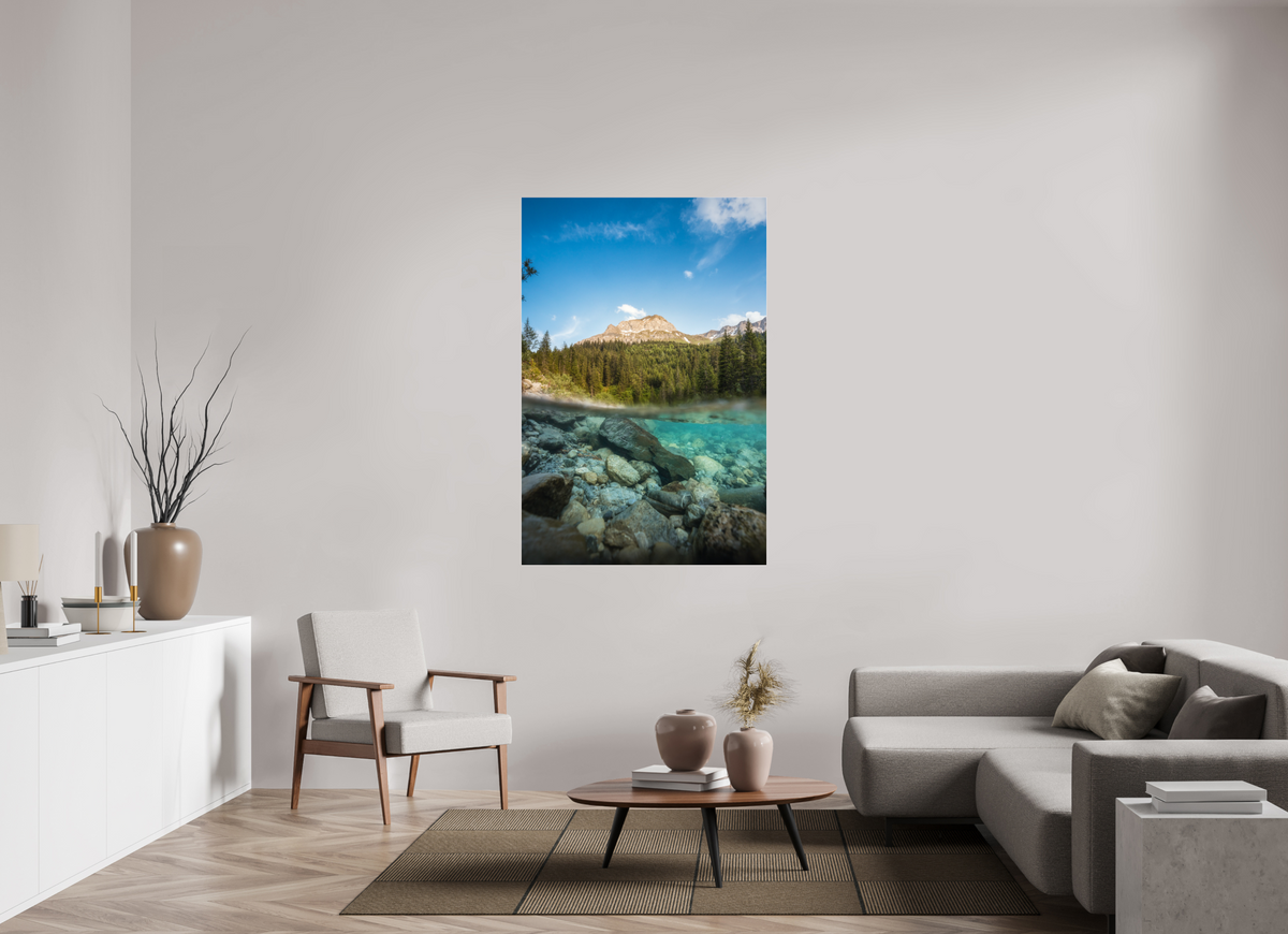 100 x 150 cm, Photo Print Under Acrylic Glass Summer on the Lech River, Arlberg