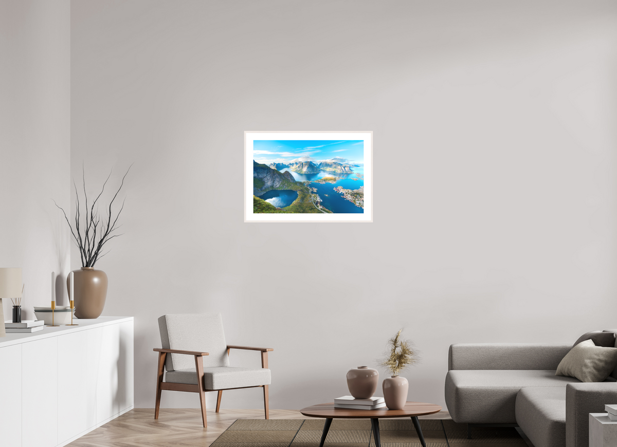 75 x 50 cm, Rahmen-Weiß Reinebringen View, Lofoten Norway