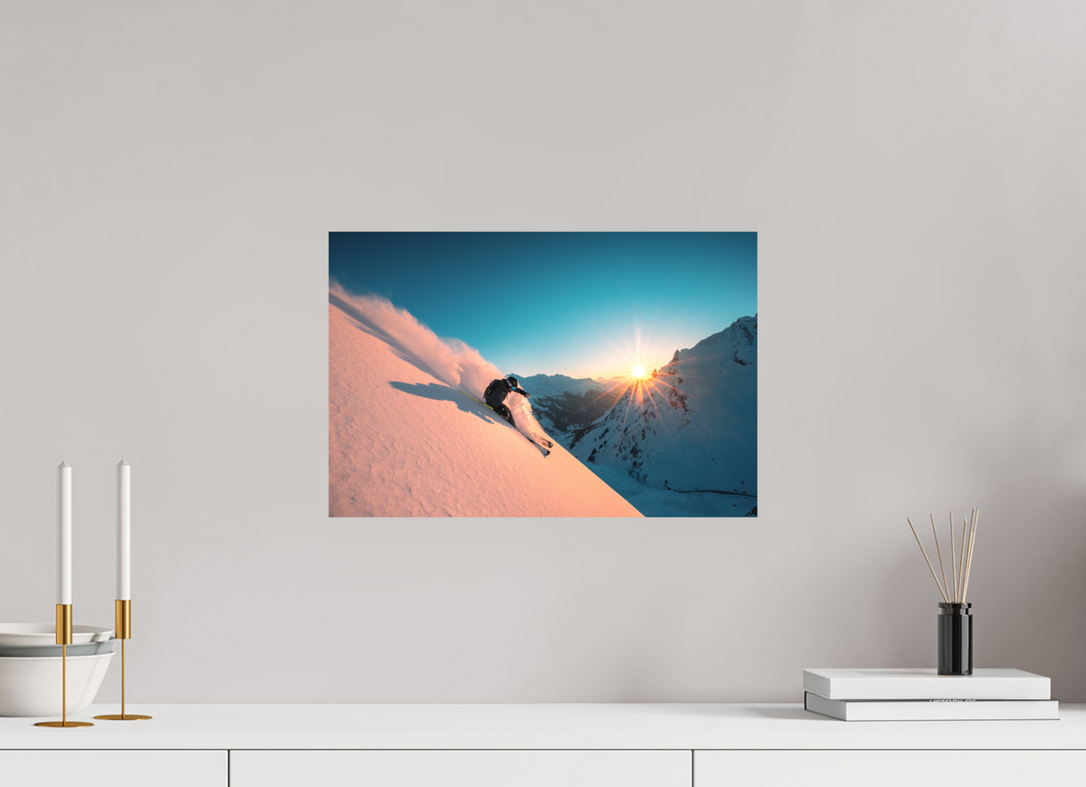 45 x 30 cm, Papierprint ohne Rahmen Skiing Into the Sunset, Flexenpass