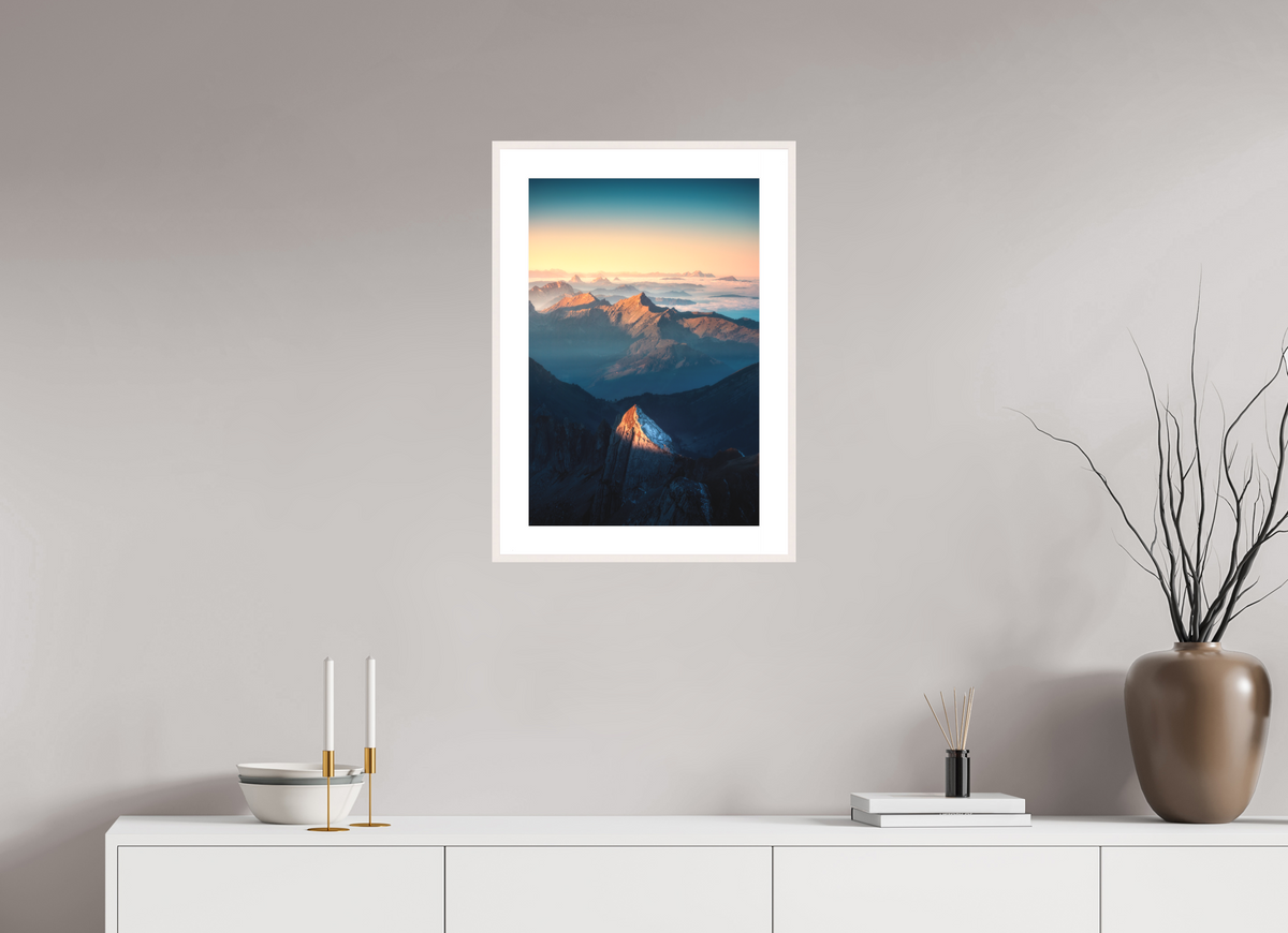 40 x 60 cm, Rahmen-Weiß Säntis Peak Glow at Sunrise, Switzerland