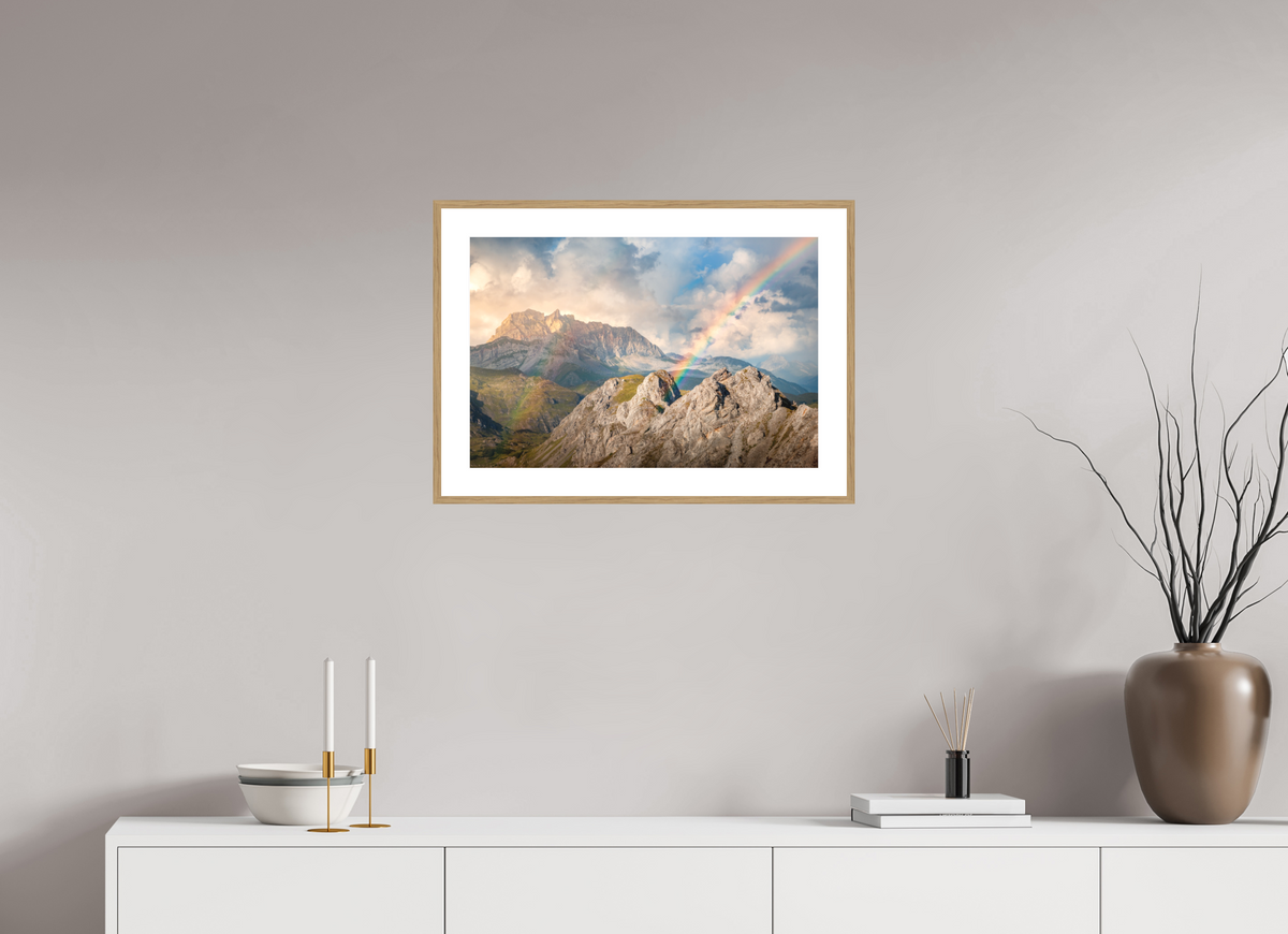 60 x 40 cm, Rahmen-Holzoptik Rainbow over Rote Wand, Arlberg Alps