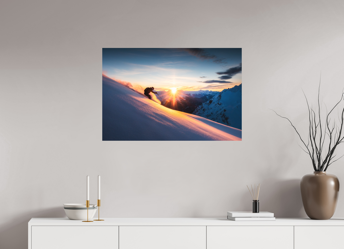 90 x 60 cm, Papierprint ohne Rahmen Ski Sunset at Trittkopf, Zürs Arlberg