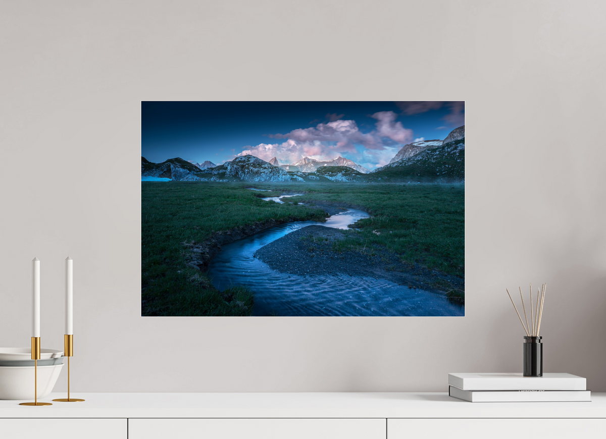 60 x 40 cm, Photo Print Under Acrylic Glass Madloch River Bend at Blue Hour, Lech