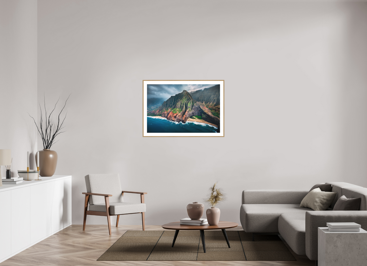 105 x 70 cm, Rahmen-Holzoptik Napali Coast Cliffs, Kauai Hawaii