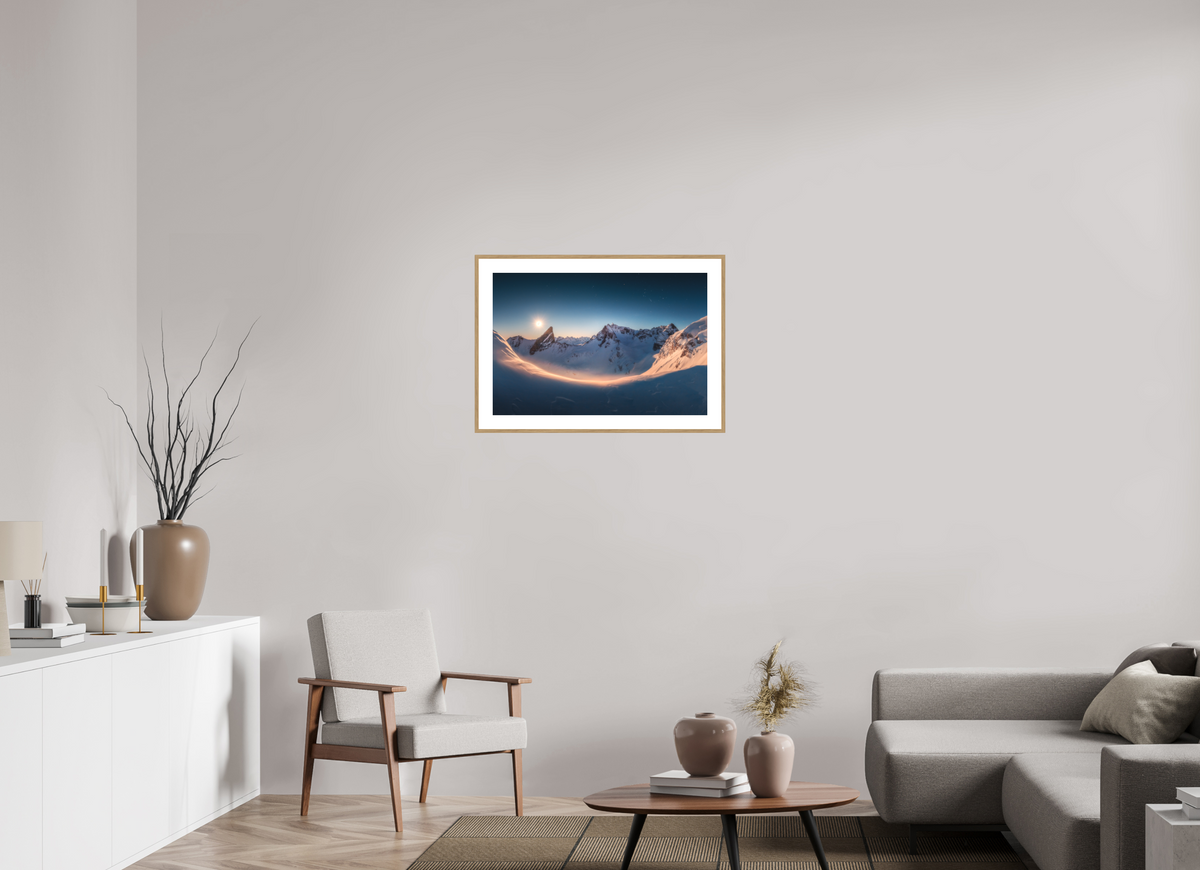 75 x 50 cm, Rahmen-Holzoptik Full Moon at the Valluga, Arlberg