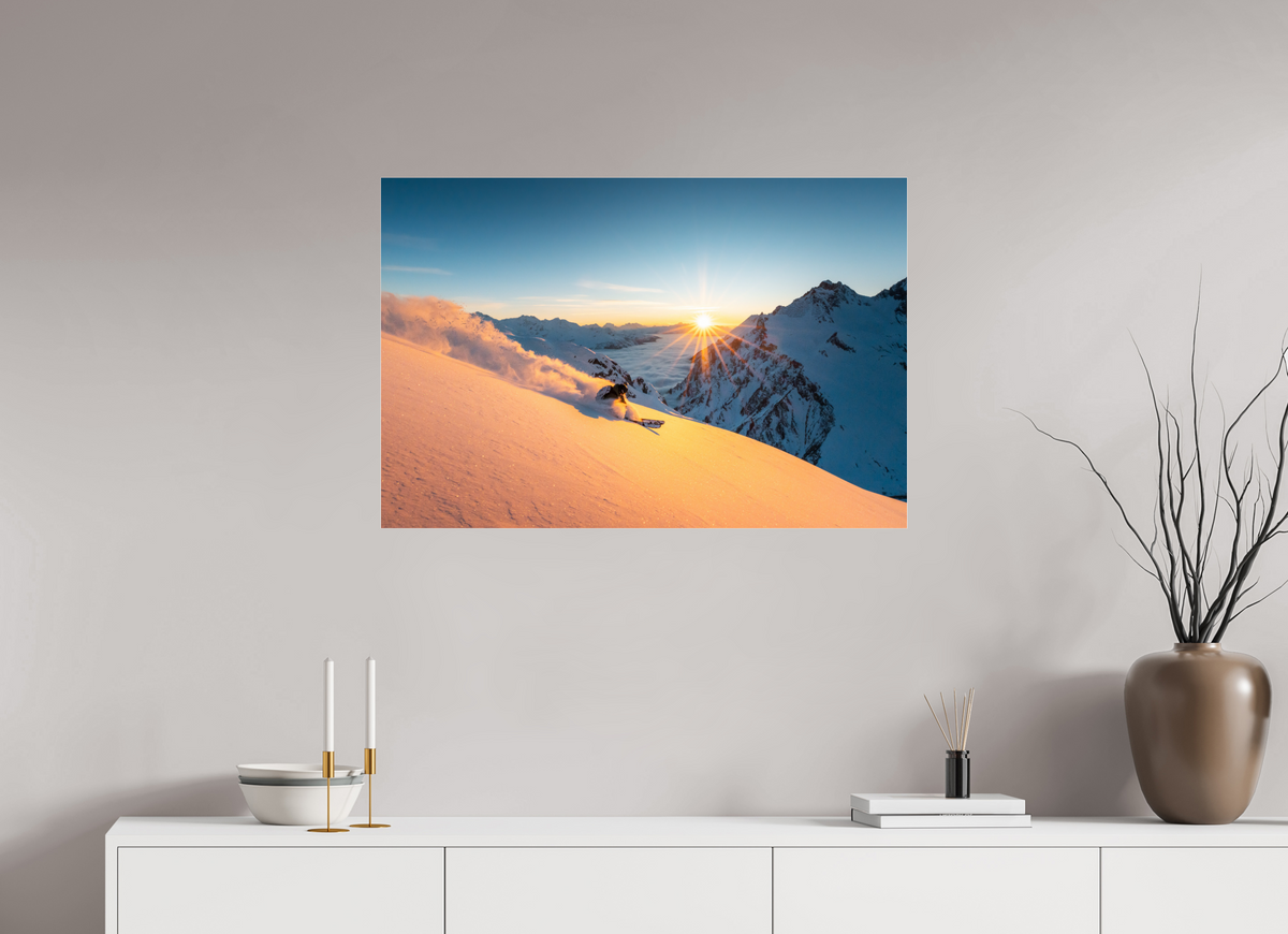 90 x 60 cm, Photo Print Under Acrylic Glass Freeride at Sunset, Trittkopf, Arlberg