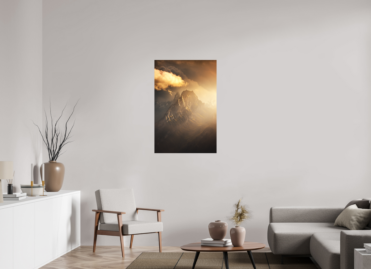 70 x 105 cm, Papierprint ohne Rahmen Glowing Mountainscape, Hoher Kasten