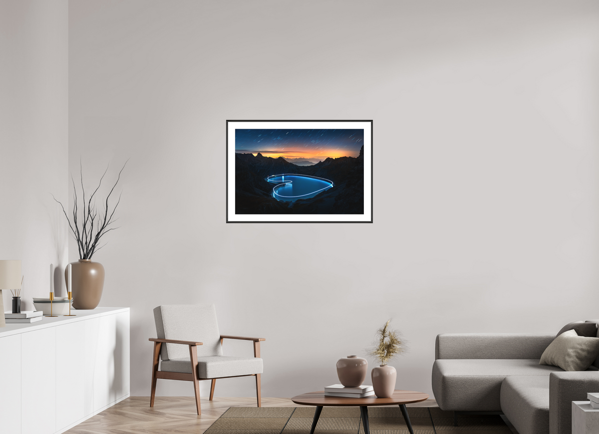90 x 60 cm, Rahmen-Schwarz Lünersee Heart, Vorarlberg