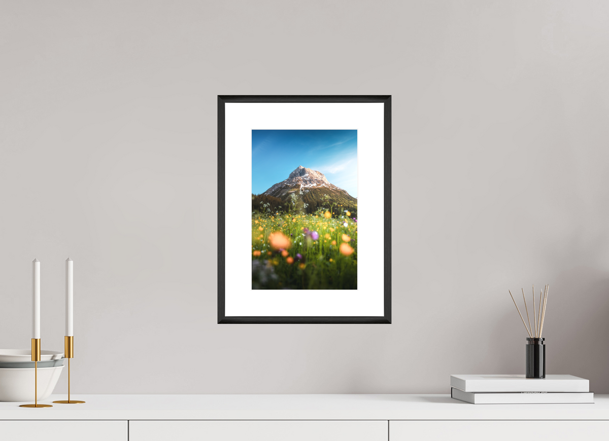20 x 30 cm, Rahmen-Schwarz Omeshorn in the Sunset Glow, Lech