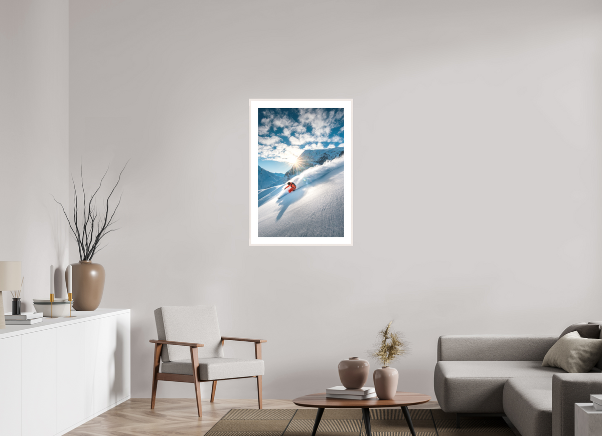 60 x 90 cm, Rahmen-Weiß Freeride Skiing, Lech Zürs Arlberg