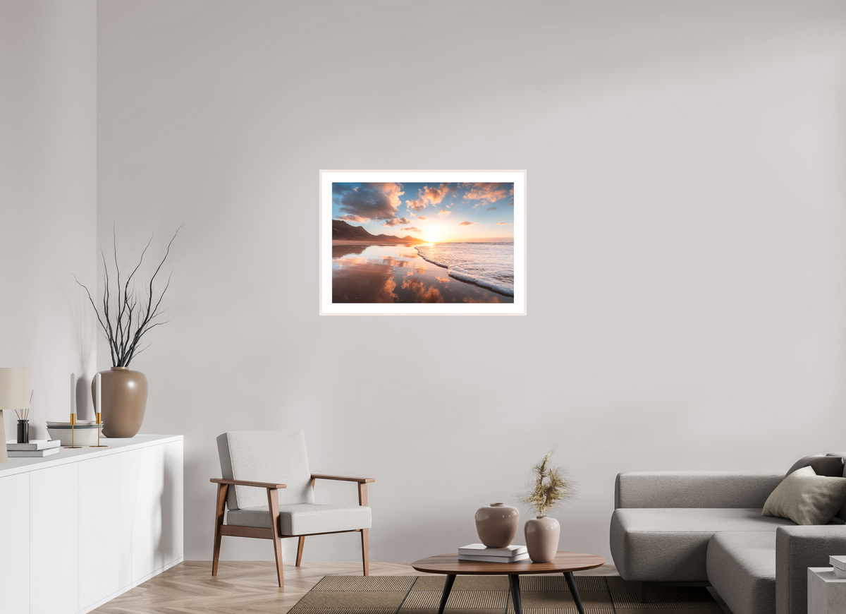 90 x 60 cm, Rahmen-Weiß Sunset Reflections, Fuerteventura