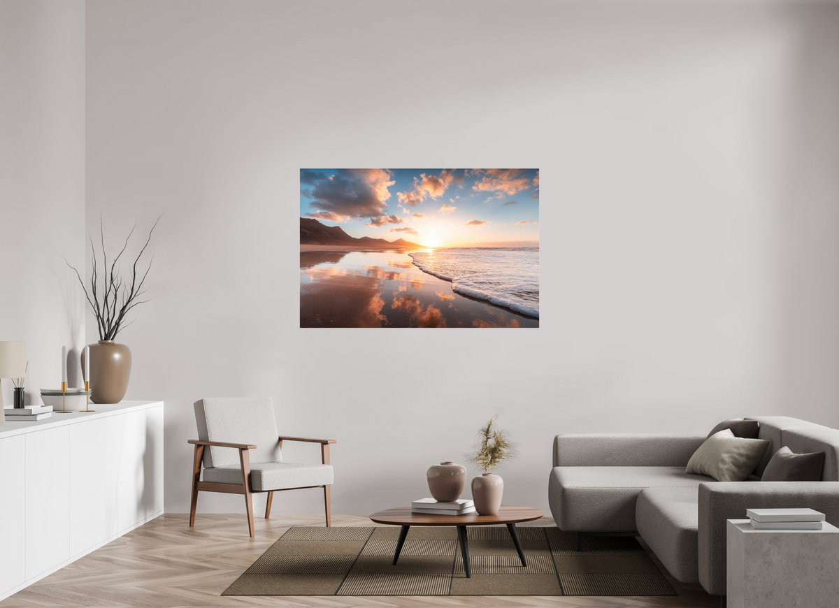 150 x 100 cm, Photo Print Under Acrylic Glass Sunset Reflections, Fuerteventura