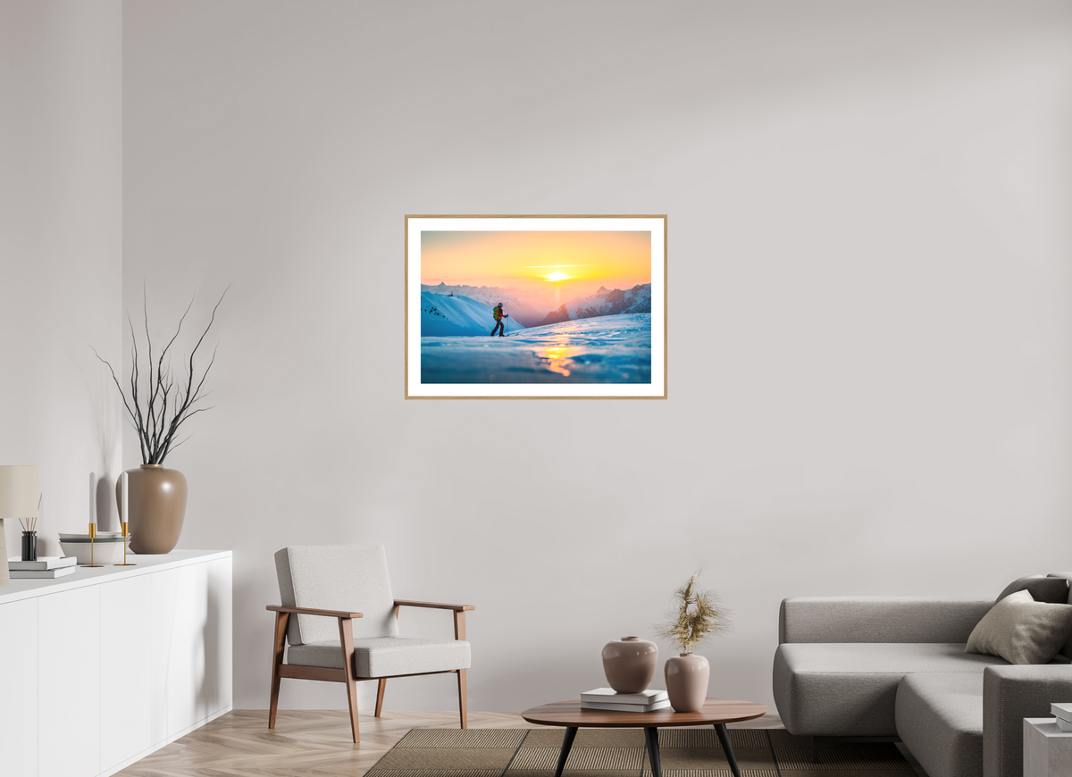 90 x 60 cm, Rahmen-Holzoptik Ski Tour Sunset, Stuben Arlberg