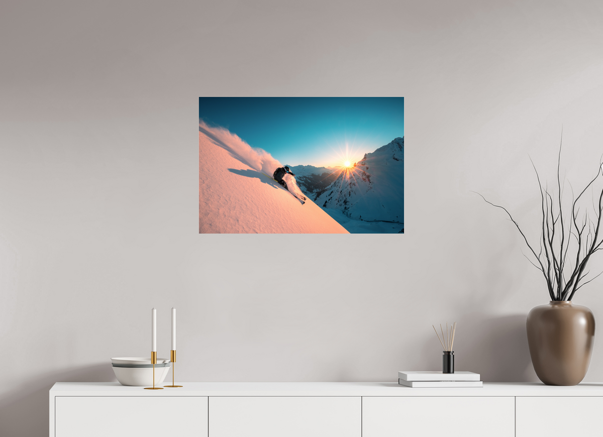 75 x 50 cm, Photo Print Under Acrylic Glass Skiing Into the Sunset, Flexenpass