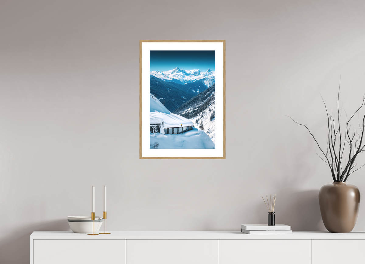 40 x 60 cm, Rahmen-Holzoptik Ski Jump at the Flexenpass, Arlberg