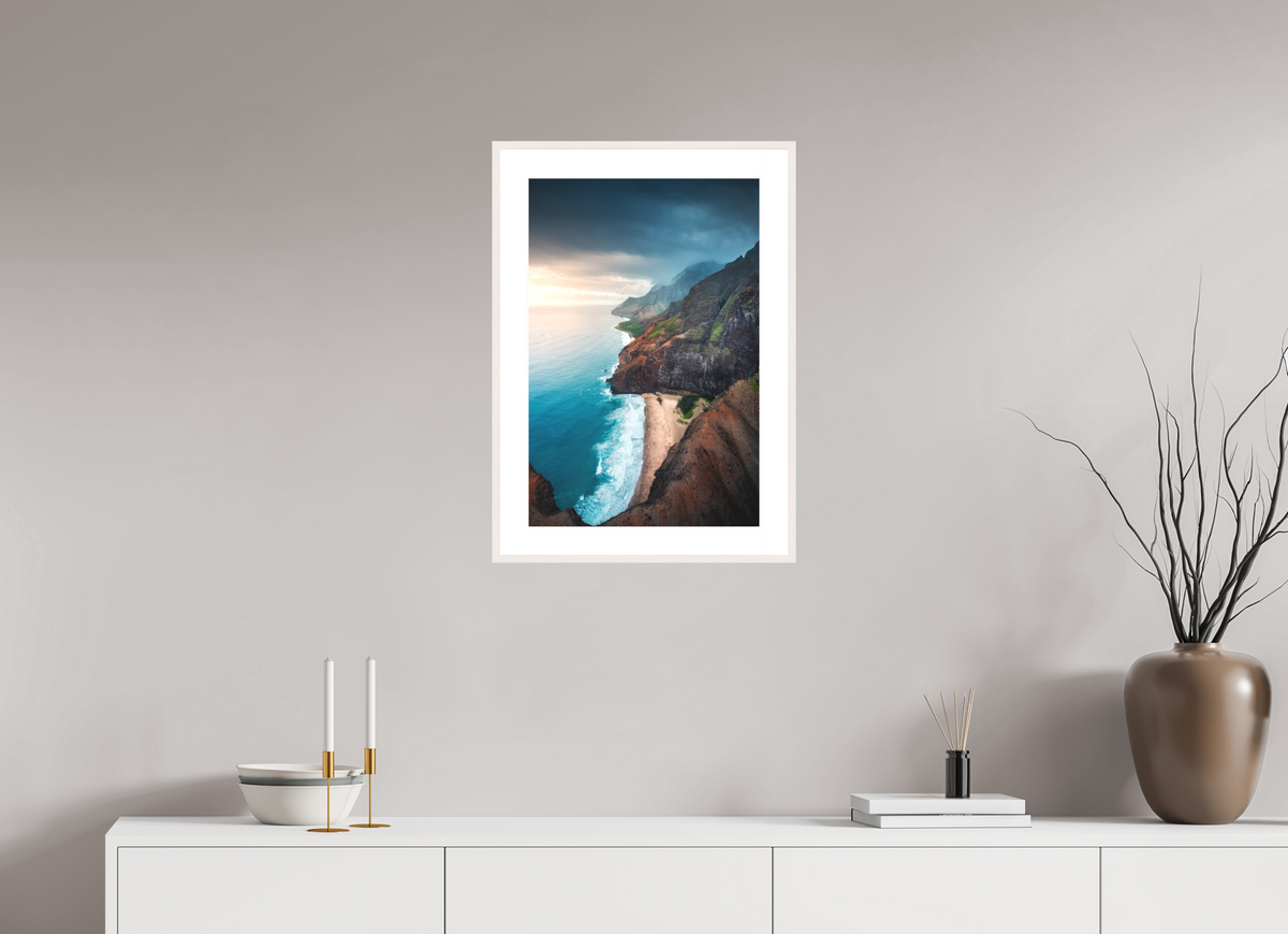 40 x 60 cm, Rahmen-Weiß Coastline Viewpoint, Kauai