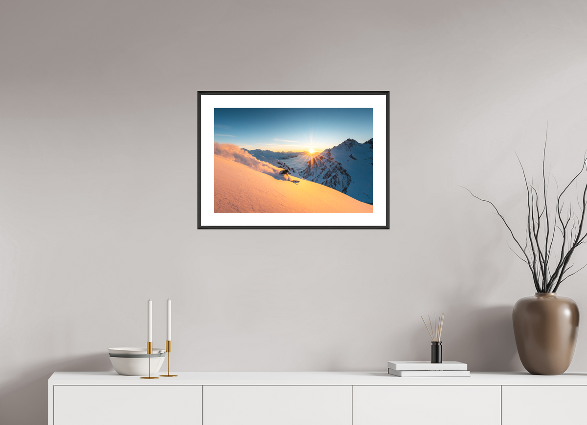60 x 40 cm, Rahmen-Schwarz Freeride at Sunset, Trittkopf, Arlberg