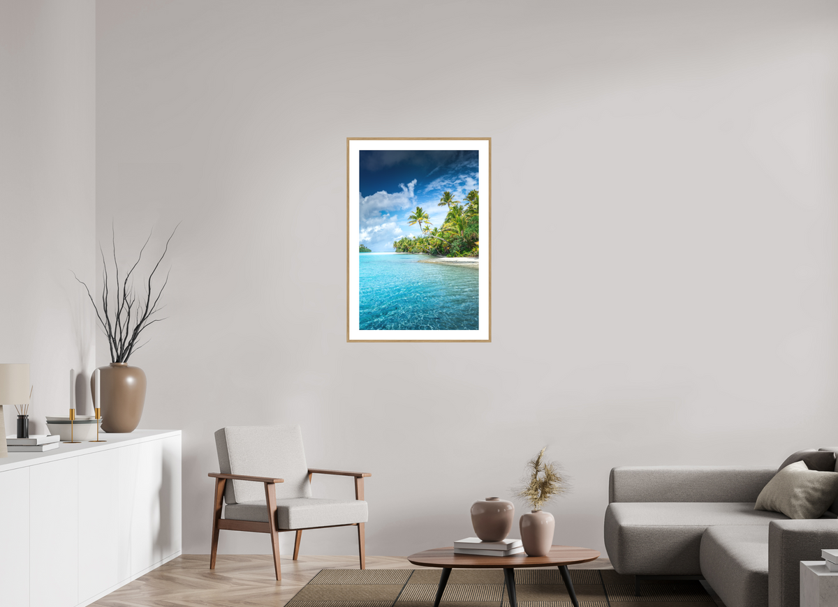 60 x 90 cm, Rahmen-Holzoptik Palm Coast, Aitutaki Lagoon
