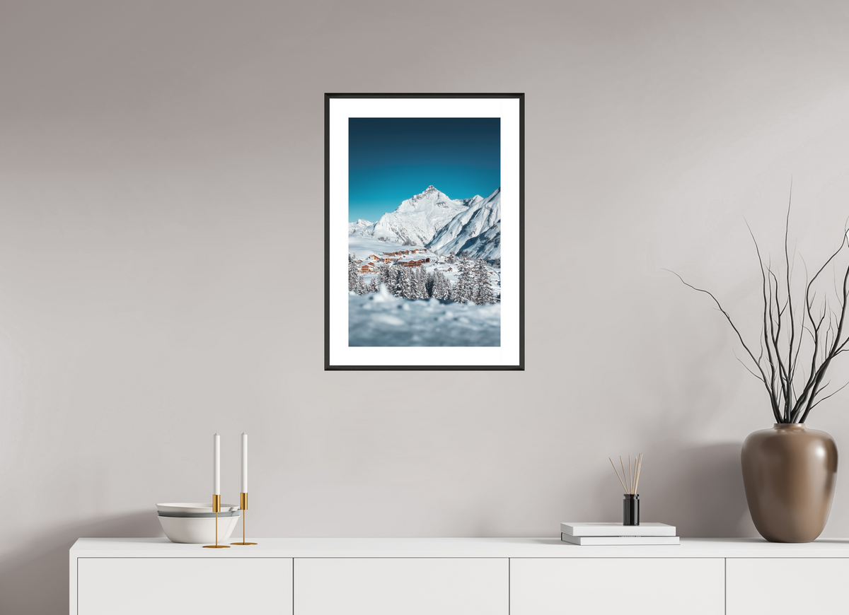 40 x 60 cm, Rahmen-Schwarz Oberlech Village with Biberkopf, Arlberg