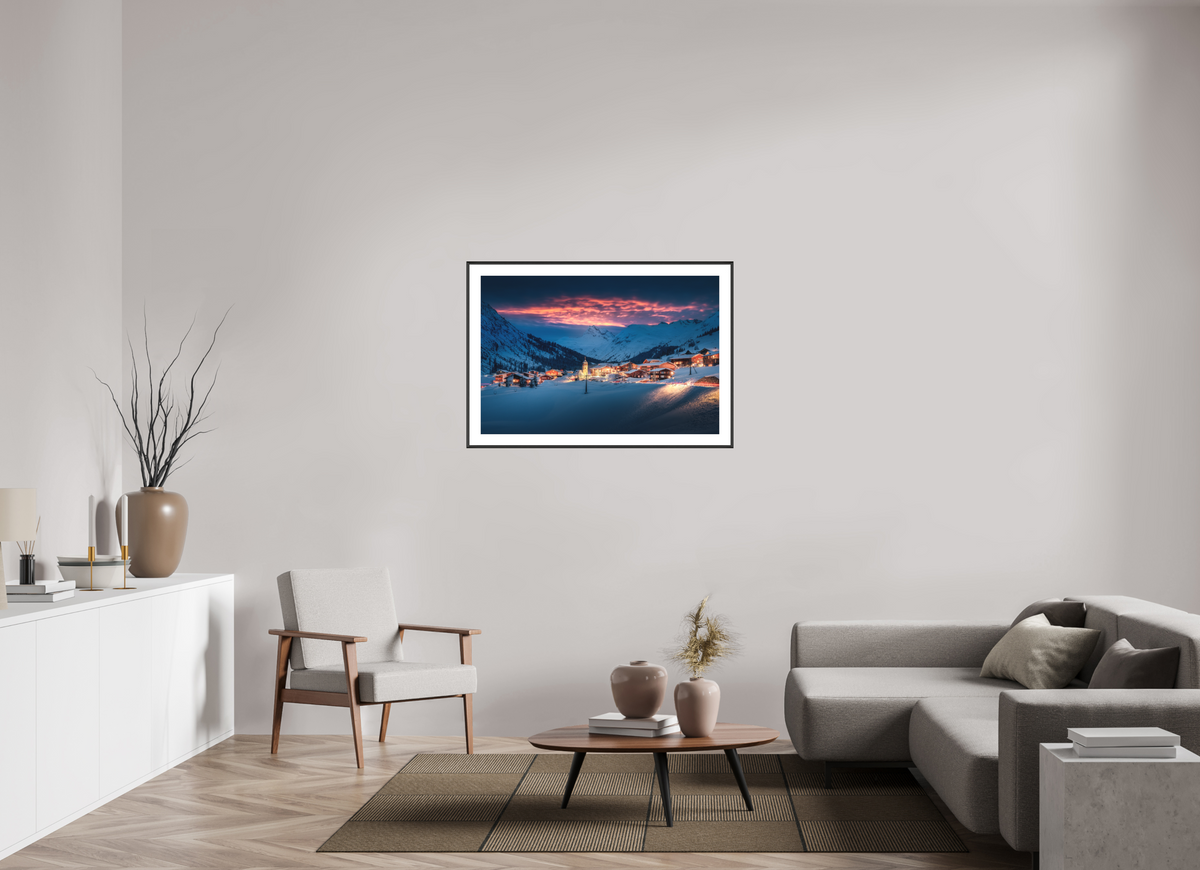105 x 70 cm, Rahmen-Schwarz Zug Village, Arlberg
