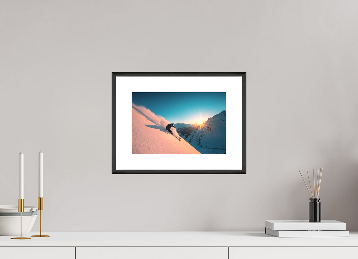 30 x 20 cm, Rahmen-Schwarz Skiing Into the Sunset, Flexenpass