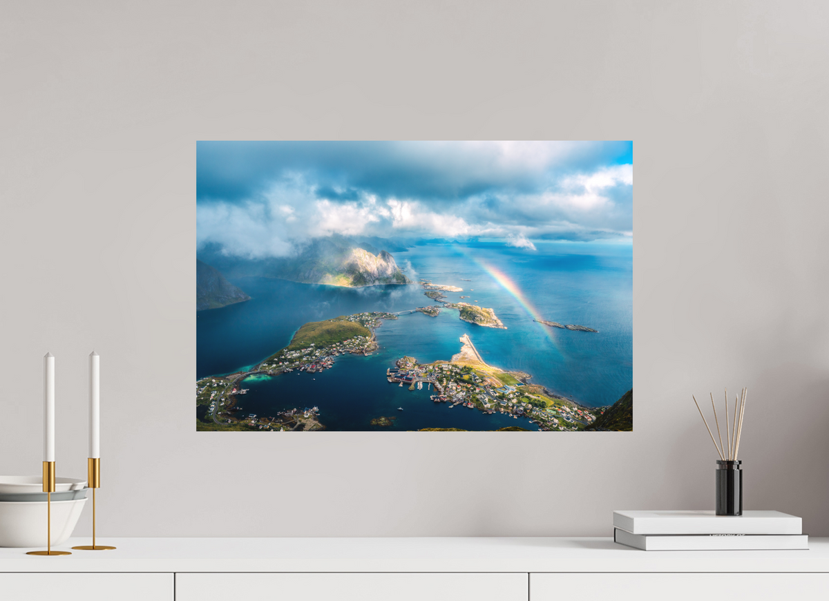 60 x 40 cm, Papierprint ohne Rahmen Rainbow over Reinebringen, Lofoten