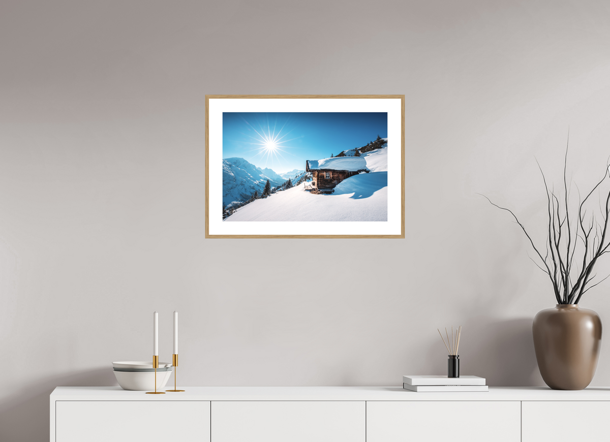 60 x 40 cm, Rahmen-Holzoptik Zug Hütte, Alpine Refuge, Arlberg