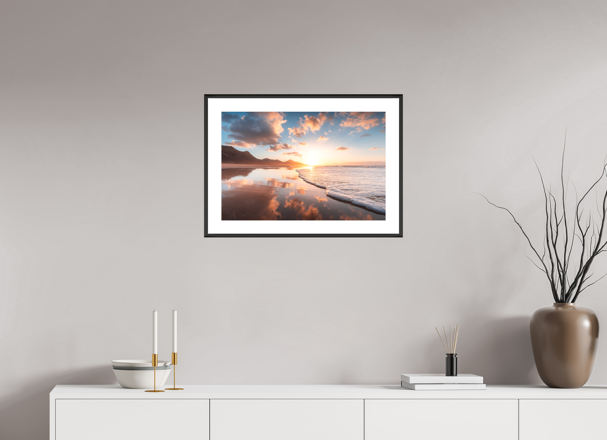 60 x 40 cm, Rahmen-Schwarz Sunset Reflections, Fuerteventura