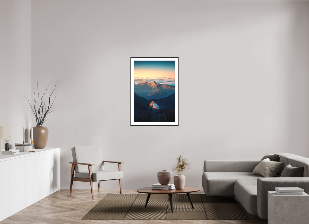 70 x 105 cm, Rahmen-Schwarz Säntis Peak Glow at Sunrise, Switzerland