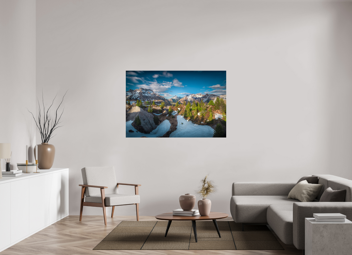 150 x 100 cm, Photo Print Under Acrylic Glass Spring Panorama With the Biberkopf, Lech